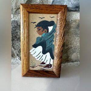 Vintage Navajo Sand Art Paintings Navajo Girl, 7" X 4", Framed Healing Ceremony